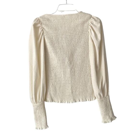Anthropologie Smocked Puff Sleeve Ivory Cream Top size small Femine - Picture 7 of 11